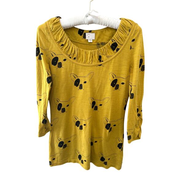 Anthropologie Tops - ANTHROPOLOGIE | French Bulldog Graphic Top Yellow Dog Print Scoop Neck Tee | XS